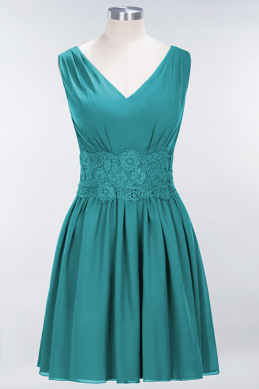 Pretty V-Neck Short Sleeveless Lace Bridesmaid Dresses Online-Babyonlines