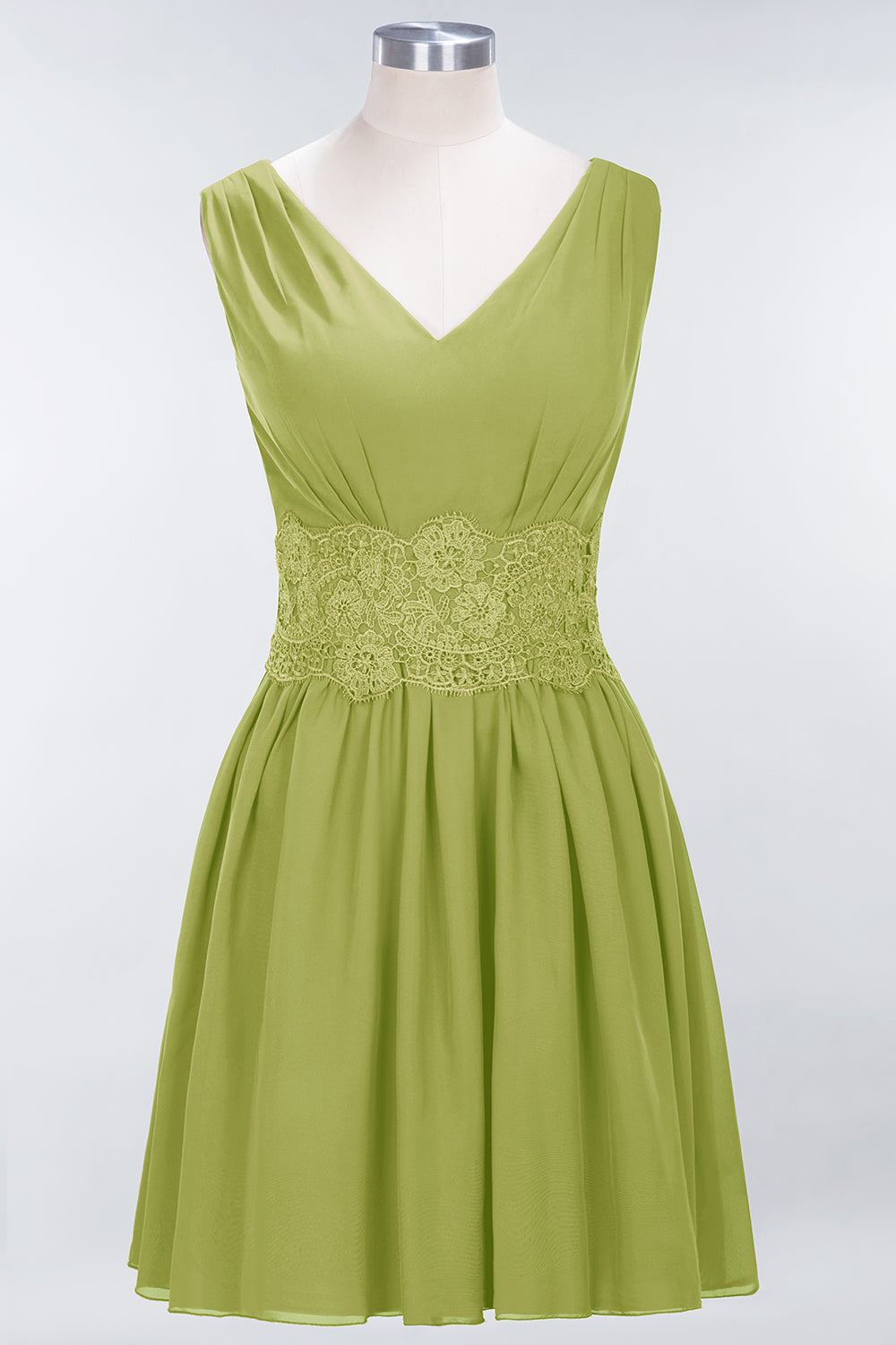 Pretty V-Neck Short Sleeveless Lace Bridesmaid Dresses Online-Babyonlines