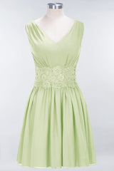Pretty V-Neck Short Sleeveless Lace Bridesmaid Dresses Online-Babyonlines