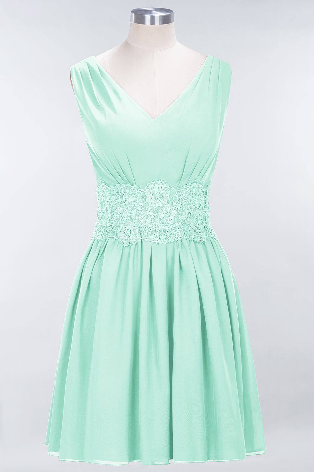 Pretty V-Neck Short Sleeveless Lace Bridesmaid Dresses Online-Babyonlines
