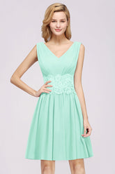 Pretty V-Neck Short Sleeveless Lace Bridesmaid Dresses Online-Babyonlines