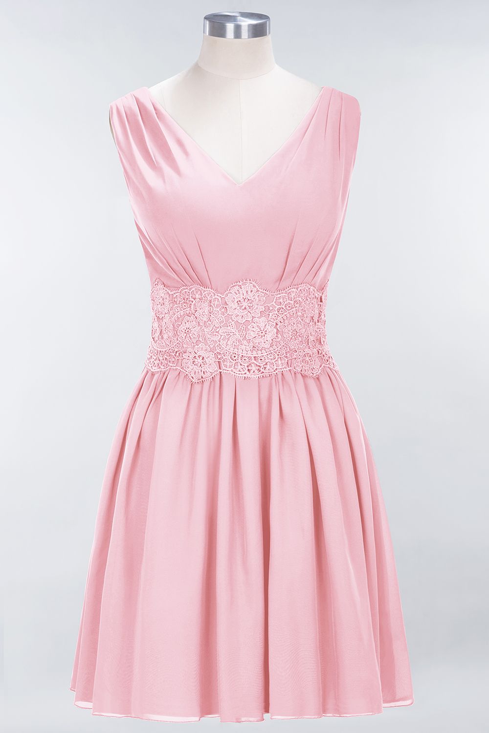 Pretty V-Neck Short Sleeveless Lace Bridesmaid Dresses Online-Babyonlines