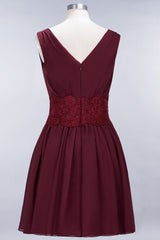 Pretty V-Neck Short Sleeveless Lace Bridesmaid Dresses Online-Babyonlines