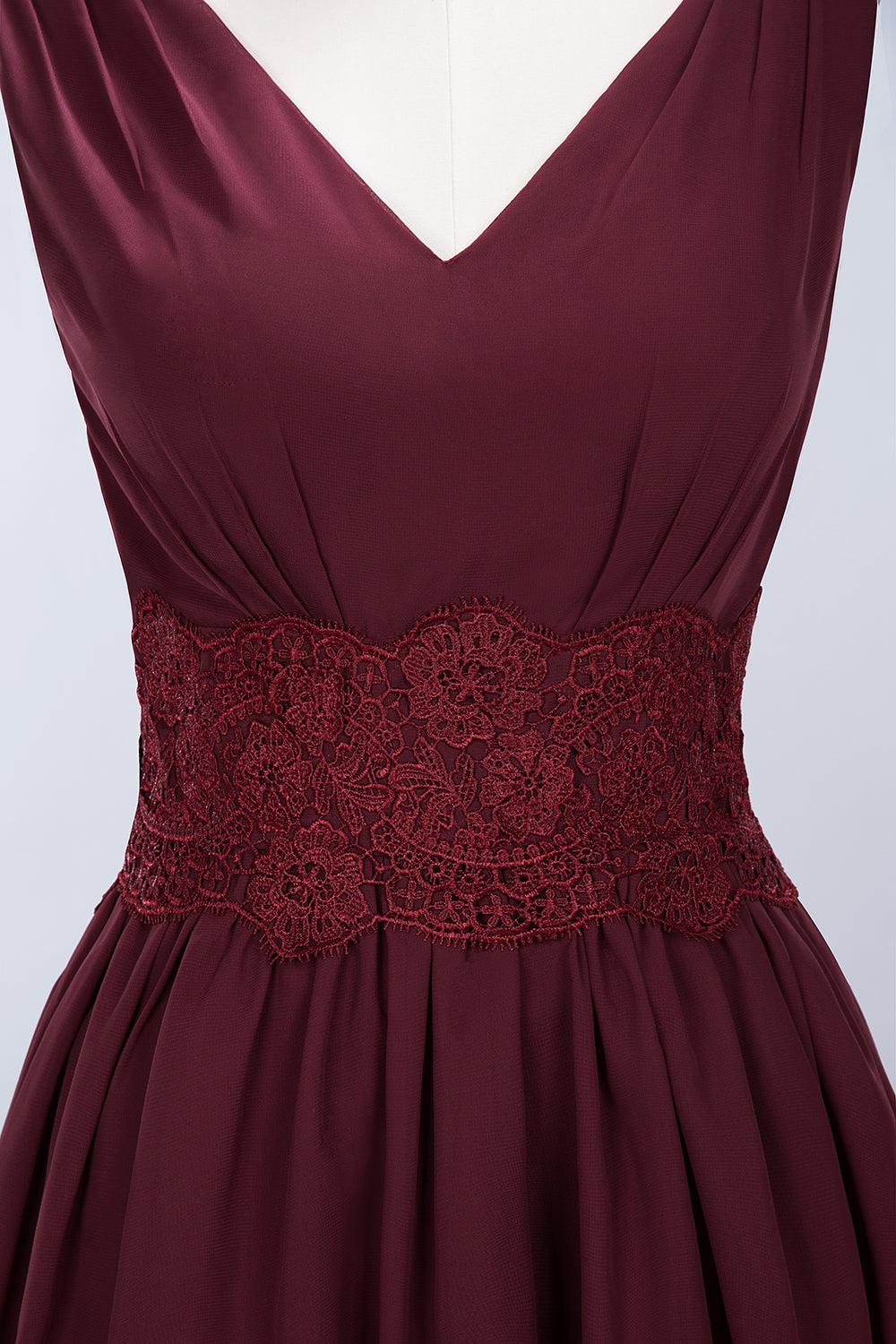 Pretty V-Neck Short Sleeveless Lace Bridesmaid Dresses Online-Babyonlines