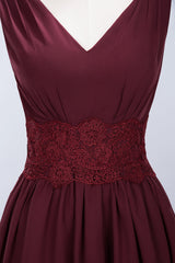 Pretty V-Neck Short Sleeveless Lace Bridesmaid Dresses Online-Babyonlines