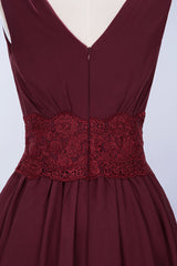 Pretty V-Neck Short Sleeveless Lace Bridesmaid Dresses Online-Babyonlines