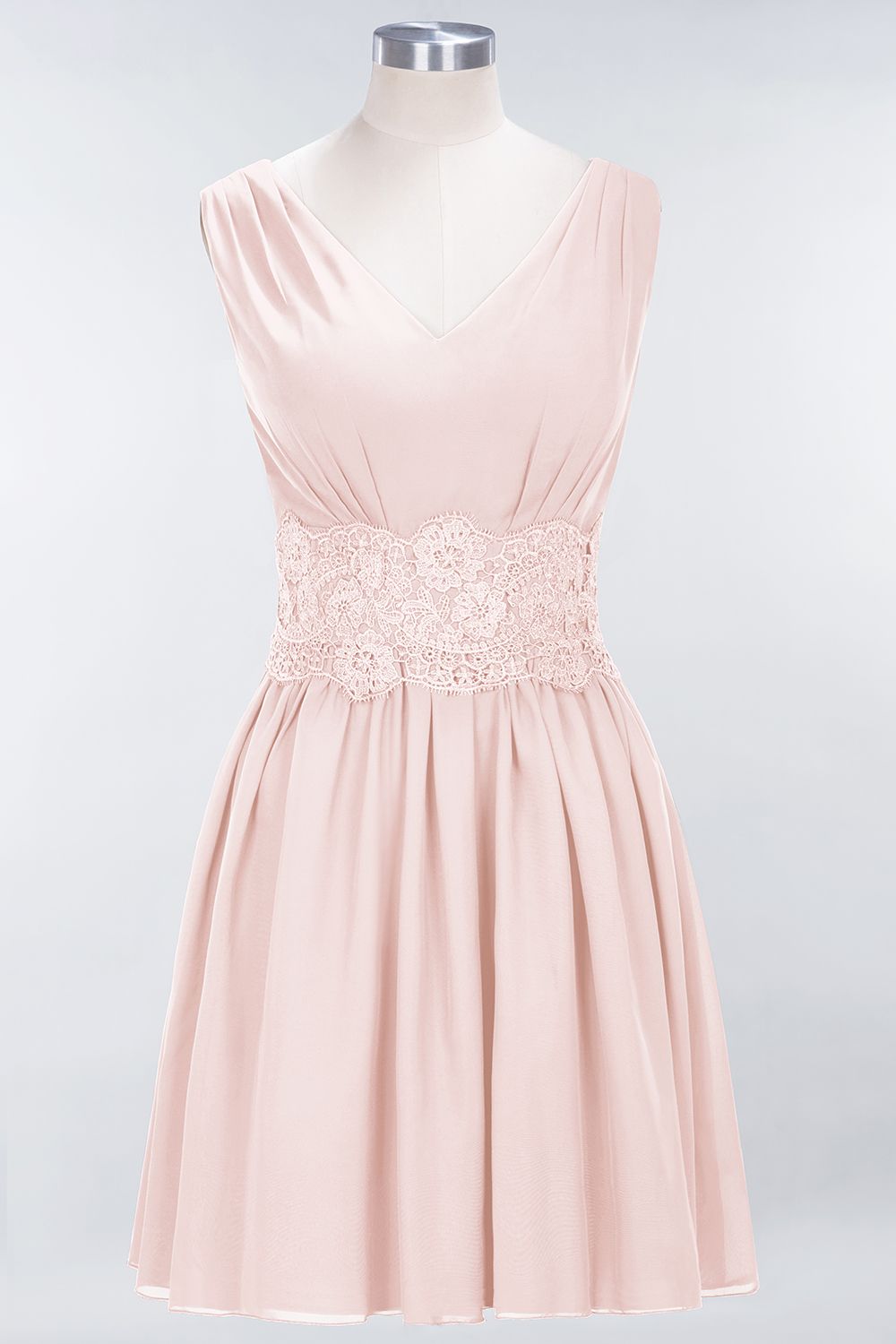 Pretty V-Neck Short Sleeveless Lace Bridesmaid Dresses Online-Babyonlines