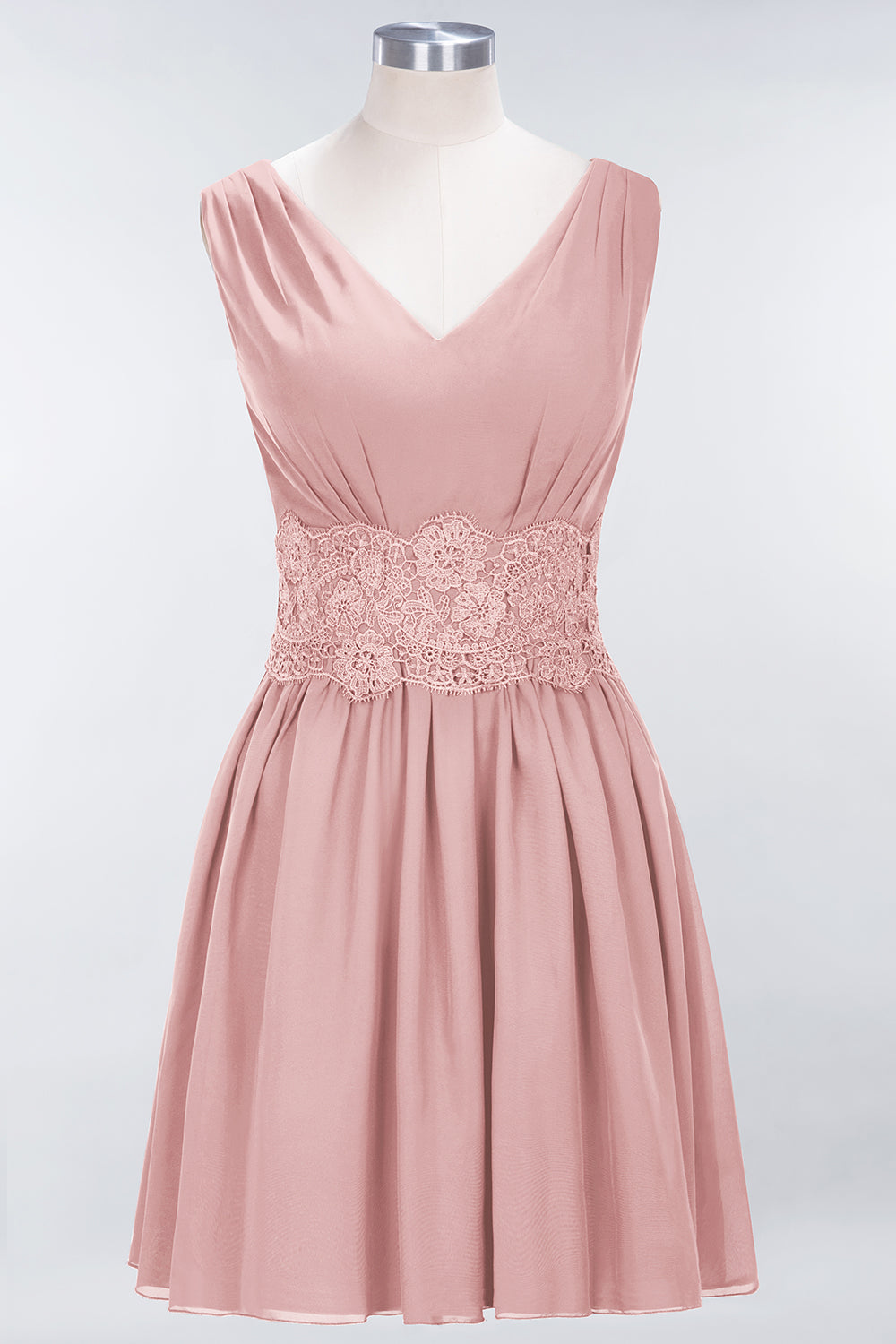 Pretty V-Neck Short Sleeveless Lace Bridesmaid Dresses Online-Babyonlines