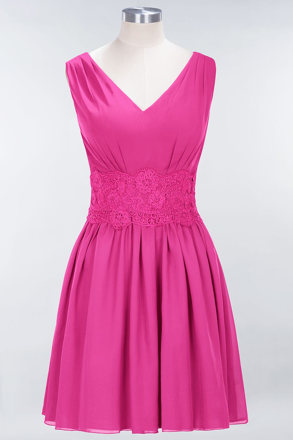 Pretty V-Neck Short Sleeveless Lace Bridesmaid Dresses Online-Babyonlines