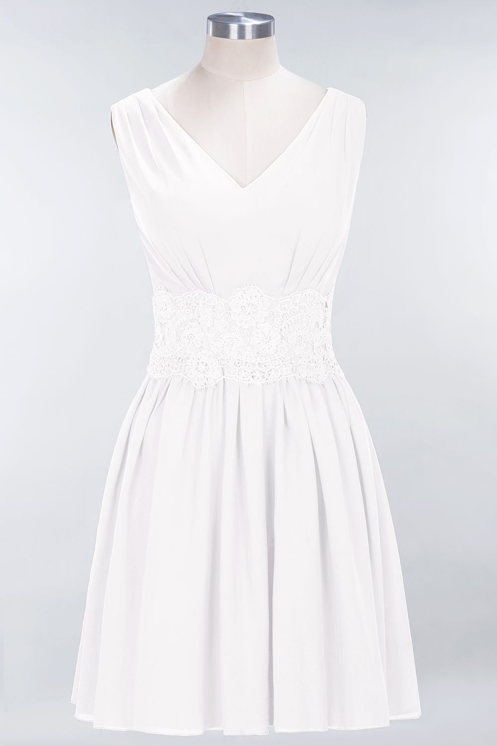 Pretty V-Neck Short Sleeveless Lace Bridesmaid Dresses Online-Babyonlines