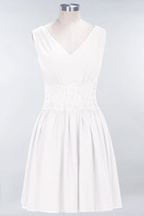 Pretty V-Neck Short Sleeveless Lace Bridesmaid Dresses Online-Babyonlines