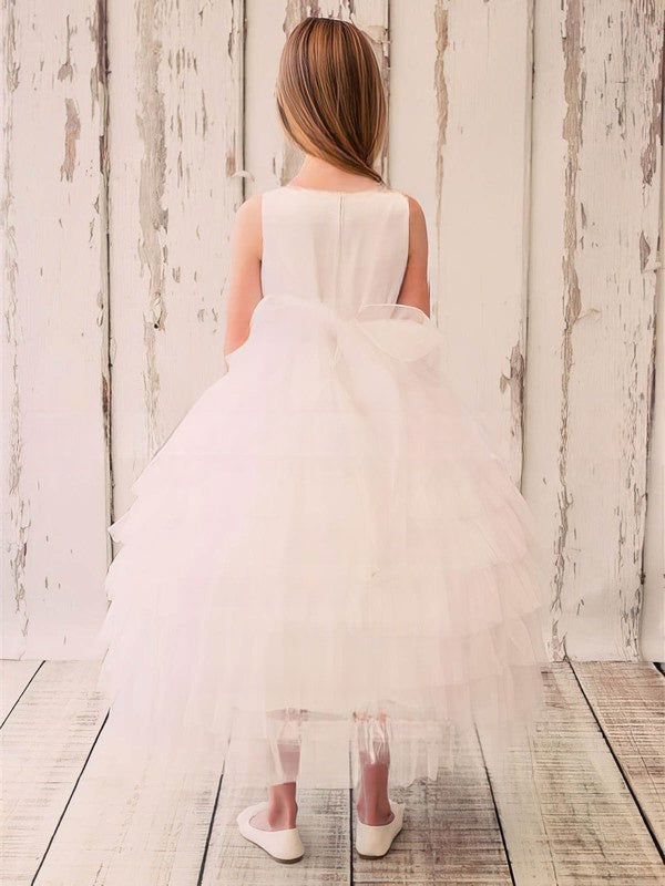 Princess Scoop Neck Tulle Beading Ankle-length Flower Girl Dresses