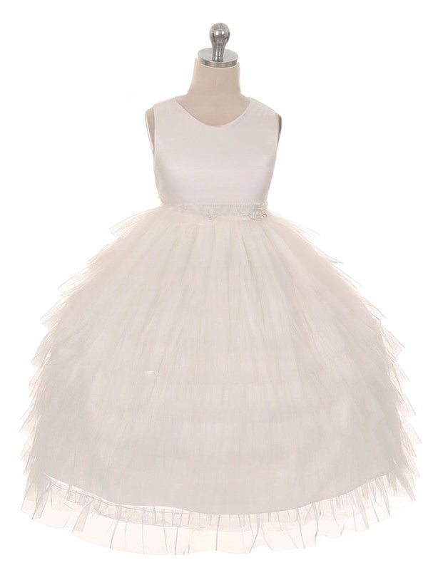 Princess Scoop Neck Tulle Beading Ankle-length Flower Girl Dresses