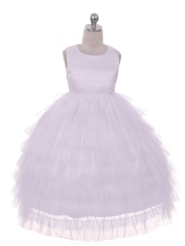 Princess Scoop Neck Tulle Beading Ankle-length Flower Girl Dresses