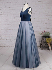 Princess V-Neck Satin Tulle Pleated Floor-Length Prom Dress