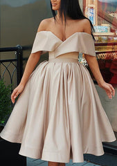 Ruffled Satin Off-the-Shoulder Ball Gown Homecoming Dress - Babyonlines