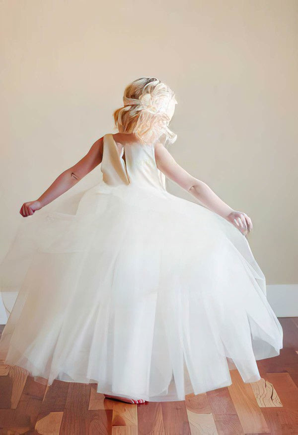Ruffles Flower Girl Dresses - Scoop Neck Tulle Ball Gown for Floor-length