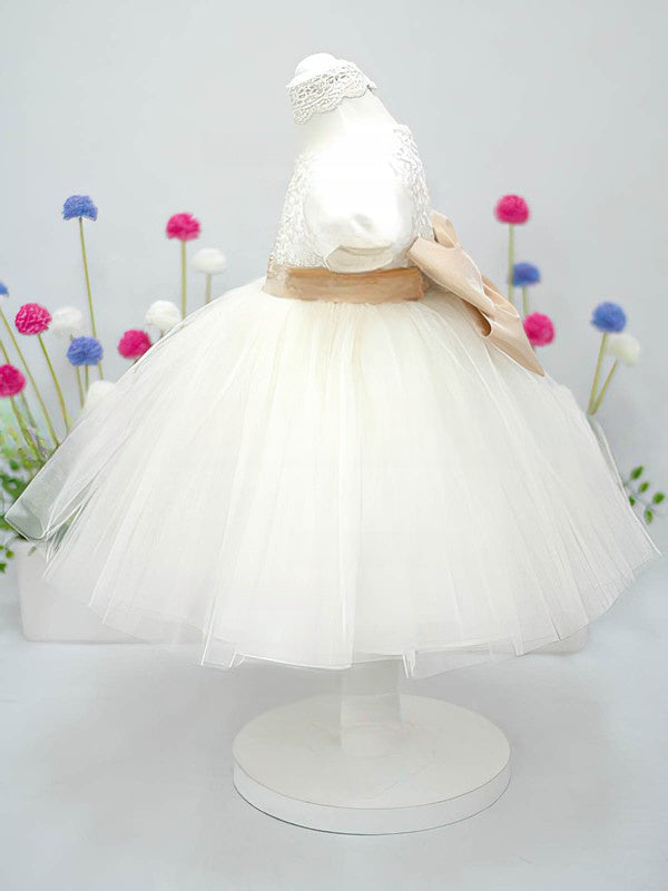 Satin Tulle Ball Gown with Bow and Flower - Perfect for Girls!