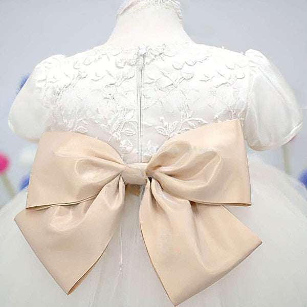 Satin Tulle Ball Gown with Bow and Flower - Perfect for Girls!