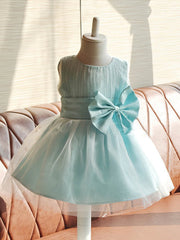 Satin Tulle Knee-length Flower Girl Dresses with Ball Gown Scoop Neck
