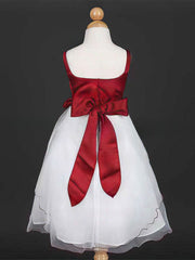 Scoop Neck Ball Gown Satin Tulle Flower Girl Dress with Sashes and Ribbons