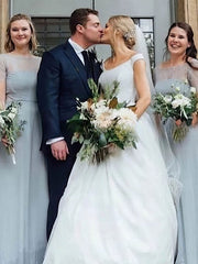 Scoop Neck Satin Wedding Dress with Pockets - Ball Gown Sweep Train