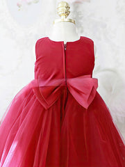 Scoop Neck Tulle Elastic Woven Satin Ankle-length Flower Girl Dresses for Ball Gowns