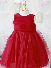 Scoop Neck Tulle Elastic Woven Satin Ankle-length Flower Girl Dresses for Ball Gowns