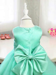 Scoop Neck Tulle Tea-length Ball Gown with Bow Flower Girl Dresses
