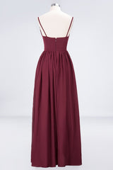 Sexy Deep-V-Neck Appliques Burgundy Chiffon Bridesmaid Dress with Slit-Babyonlines