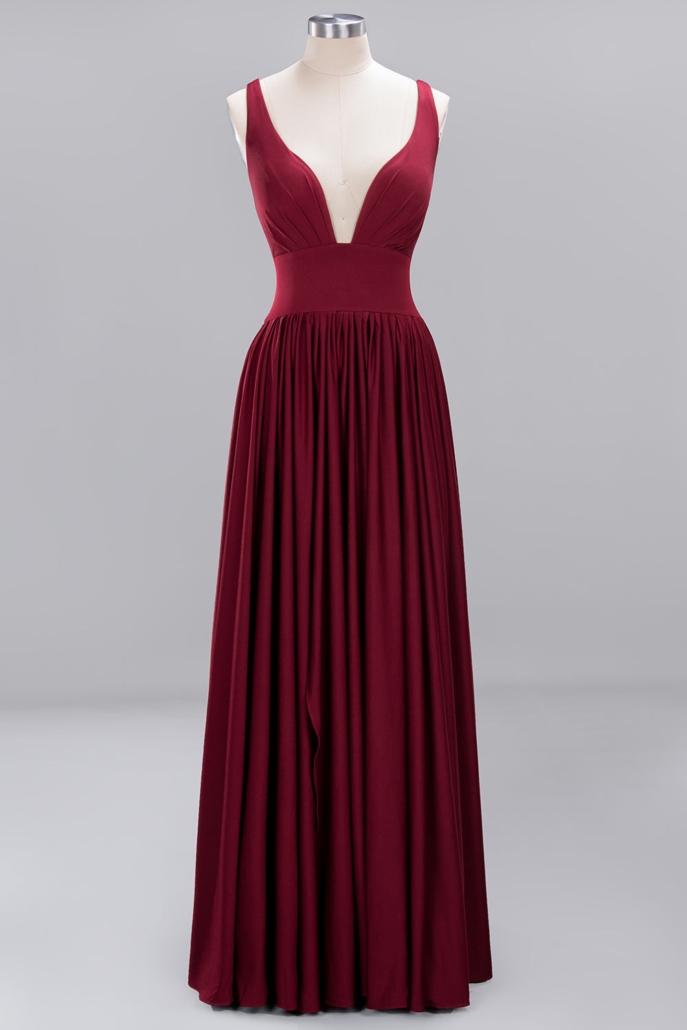 Sexy Deep V-Neck Sleeveless Bridesmaid Dress Burgundy Chiffon Wedding Party Dress-Babyonlines
