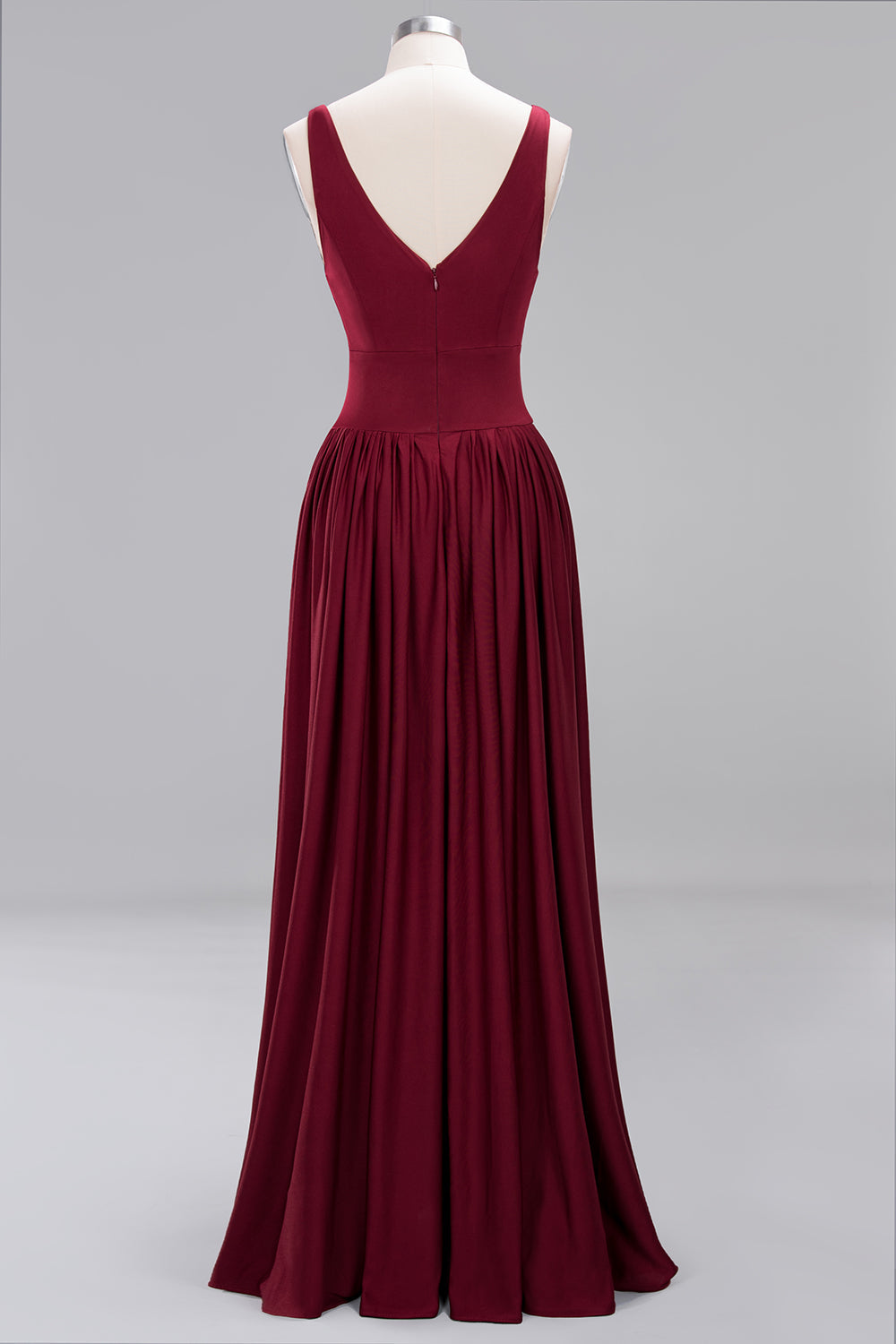 Sexy Deep V-Neck Sleeveless Bridesmaid Dress Burgundy Chiffon Wedding Party Dress-Babyonlines