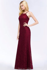 Sexy Mermaid Lace Long Burgundy Bridesmaid Dresses with Crisscross Back-Babyonlines