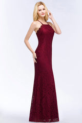 Sexy Mermaid Lace Long Burgundy Bridesmaid Dresses with Crisscross Back-Babyonlines