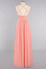 Sexy Spaghetti-Straps Coral Lace Bridesmaid Dresses with Slit-Babyonlines