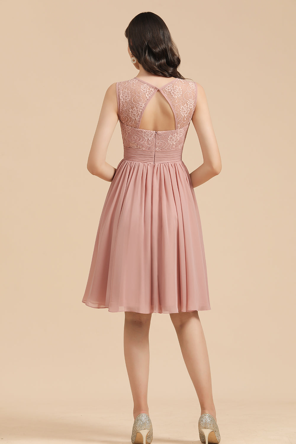 Short Lace Dusty Rose Junior Bridesmaid Dress-Babyonlines