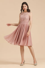 Short Lace Dusty Rose Junior Bridesmaid Dress-Babyonlines