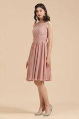 Short Lace Dusty Rose Junior Bridesmaid Dress-Babyonlines
