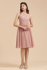 Short Lace Dusty Rose Junior Bridesmaid Dress-Babyonlines