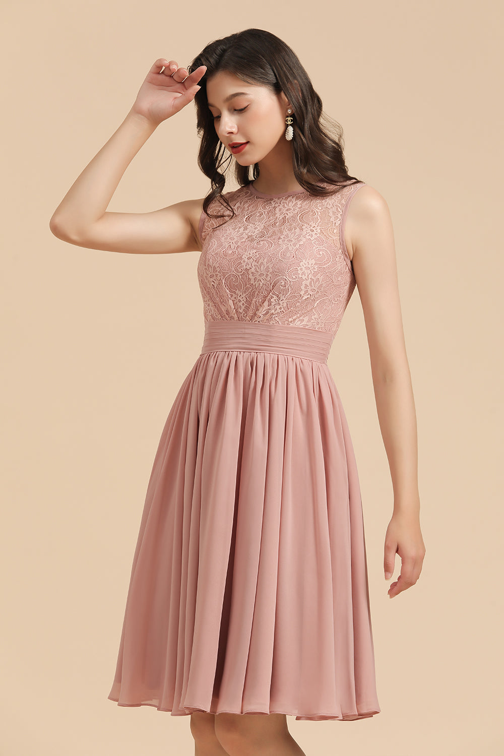 Short Lace Dusty Rose Junior Bridesmaid Dress-Babyonlines