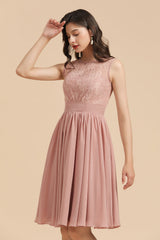 Short Lace Dusty Rose Junior Bridesmaid Dress-Babyonlines