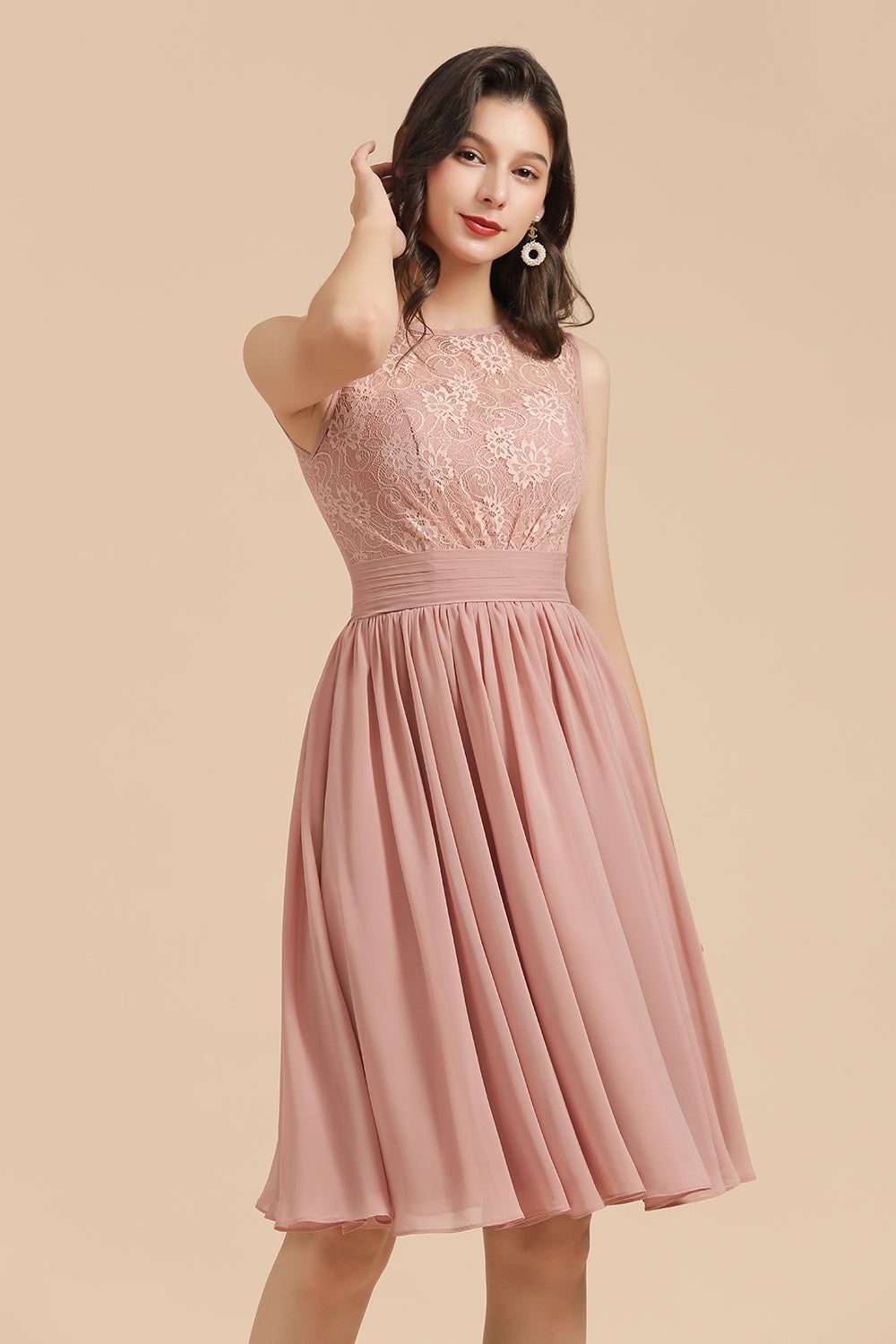 Short Lace Dusty Rose Junior Bridesmaid Dress-Babyonlines