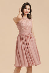 Short Lace Dusty Rose Junior Bridesmaid Dress-Babyonlines