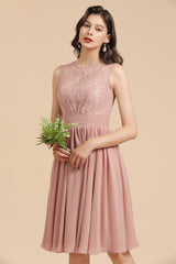 Short Lace Dusty Rose Junior Bridesmaid Dress-Babyonlines