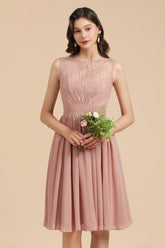 Short Lace Dusty Rose Junior Bridesmaid Dress-Babyonlines