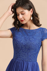 Short Sleeve Royal Blue Lace Junior Bridesmaid Dress-Babyonlines