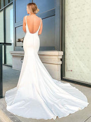 Silk-like Satin Court Train Wedding Dress with Trumpet/Mermaid Square Neckline
