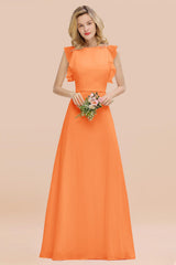 Simple Jewel Draped Sleeves Blushing Pink Bridesmaid Dress Online-Babyonlines