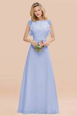 Simple Jewel Draped Sleeves Blushing Pink Bridesmaid Dress Online-Babyonlines