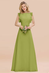 Simple Jewel Draped Sleeves Blushing Pink Bridesmaid Dress Online-Babyonlines